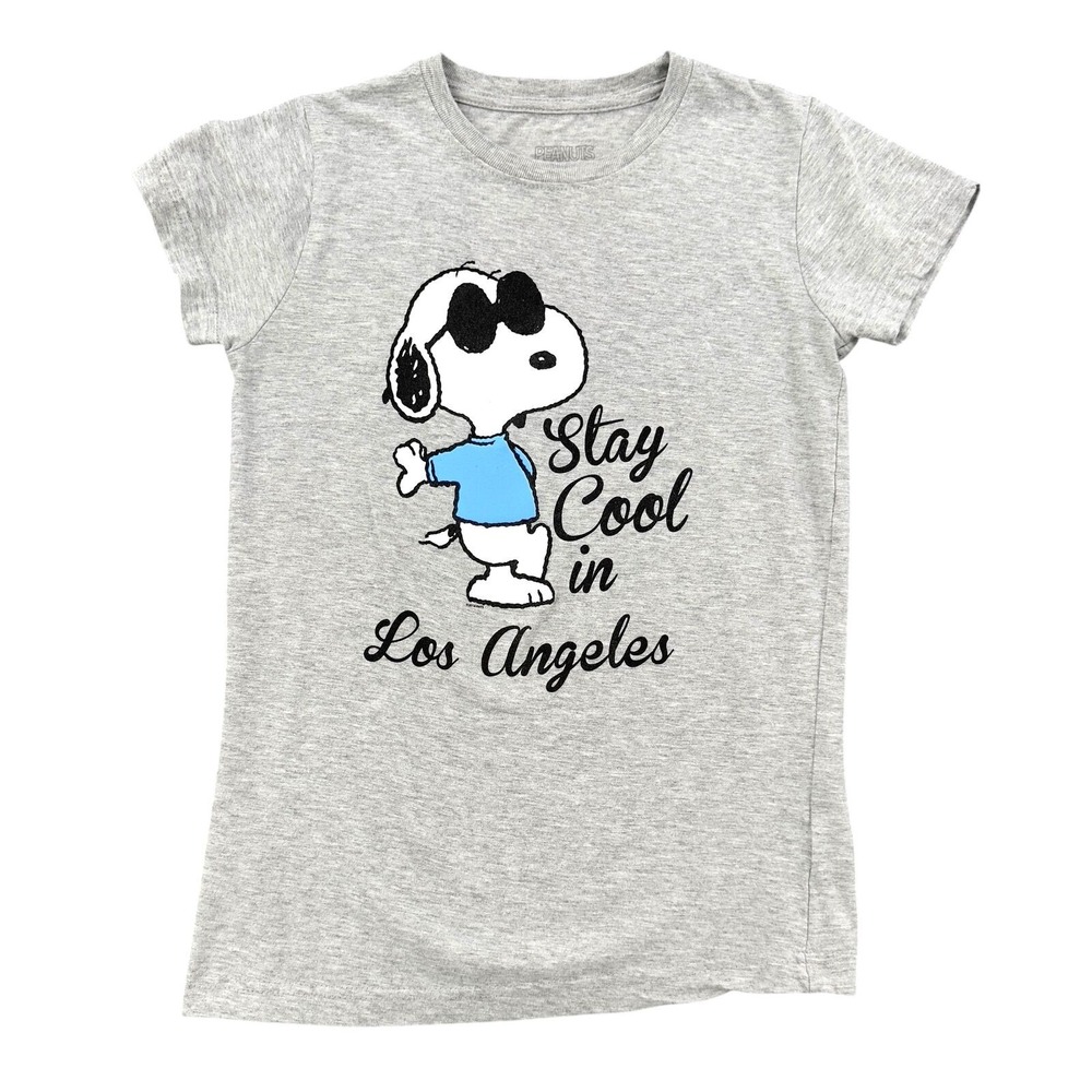 Peanuts Snoopy Stay Cool in Los Angeles Graphic T Shirt Women's Small Grey